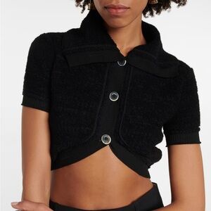 Black Cropped Button-Up Cardigan